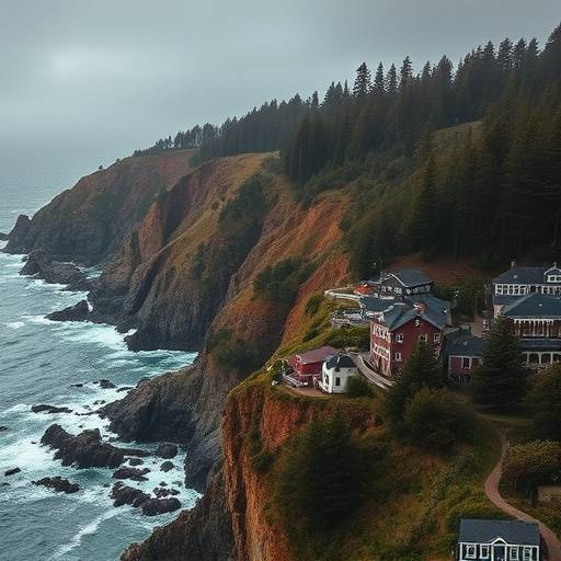 Beautiful view of Mendocino with its dramatic cliffs, historic buildings, and redwood forests.
