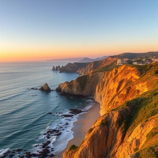 Panoramic view of Laguna Beach coastline with cliffs, tide pools, and art galleries.